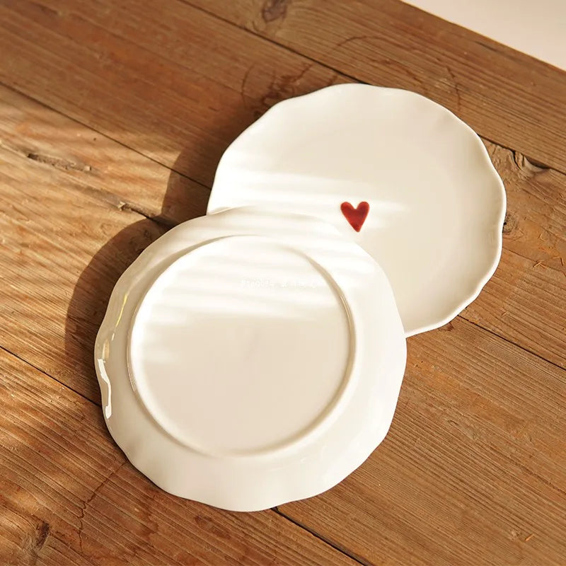 Embossed Love Plate Irregular Design Dessert Cake Plates Exquisite Ceramic Tableware