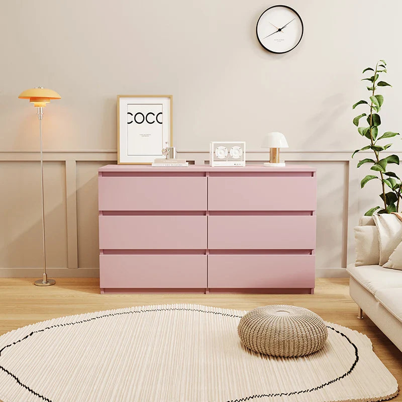 Pink Modern 6-Drawer Chest of Drawers - Dressers Table for Bedroom or Guest Room Storage is made with engineered wood