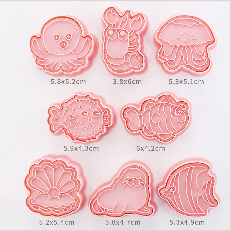 Cookie Cutters Plastic 3D Cute Cartoon Pressable Biscuit Mold Cookie Stamp Kitchen Baking Pastry Bakeware 8 Pcs/set