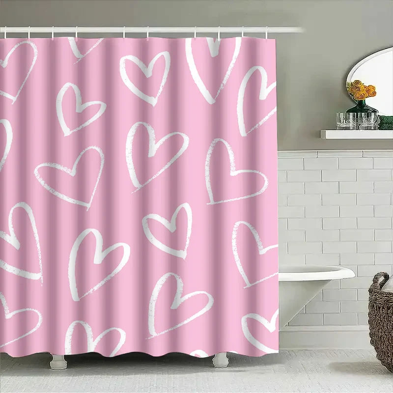 Pink Heart Shower Curtain Waterproof Bathroom Accessory