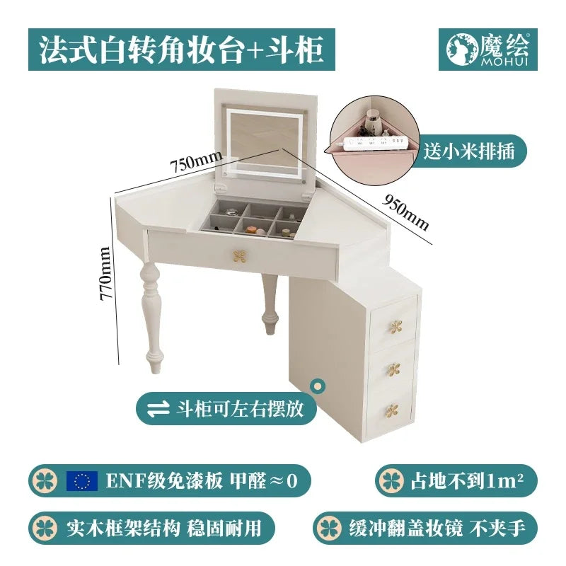 Small Pink Makeup Vanity Table with Mirror and Drawers for Bedroom Storage - Stylish Coiffeuse Furniture