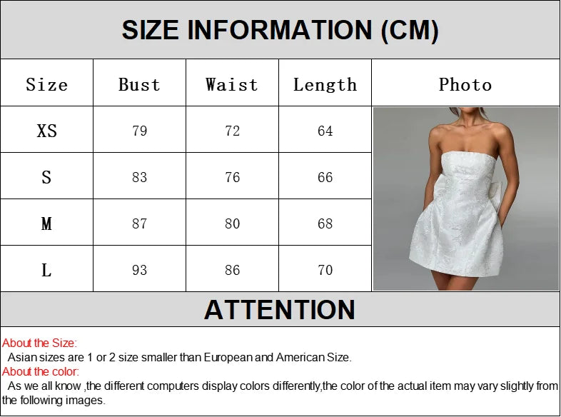 Elegant Jacquard Strapless Bow Women Chic Fashion Sexy Sleeveless A Line Mini Evening Party Dress