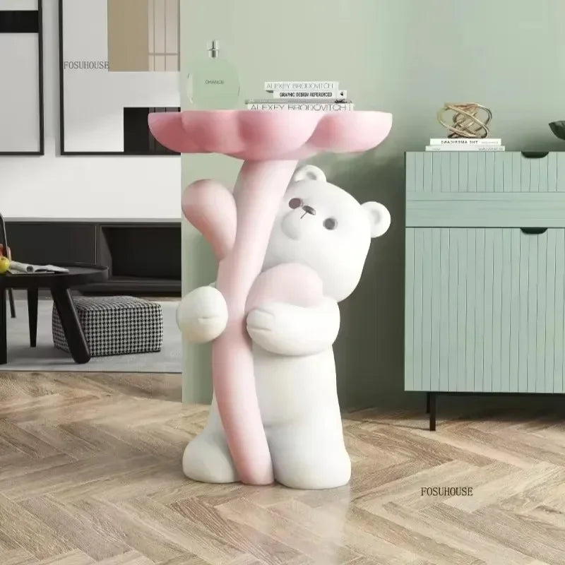 Cute Cartoon Bear Hug Flowers Landing Side Tables Living Room Bedroom Creative Table Home Decoration