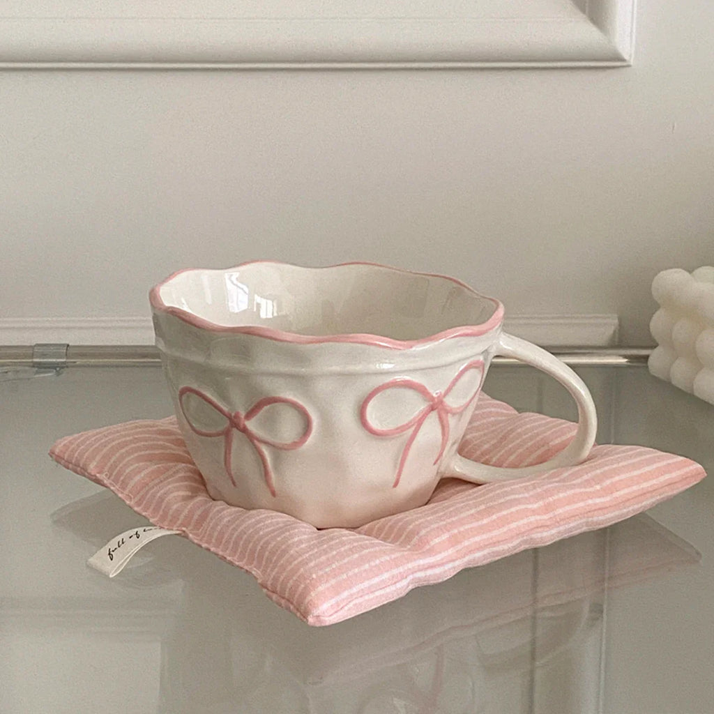 Ceramic Bow Mug, Exquisite and Simple Bow Large Capacity Couple Cup