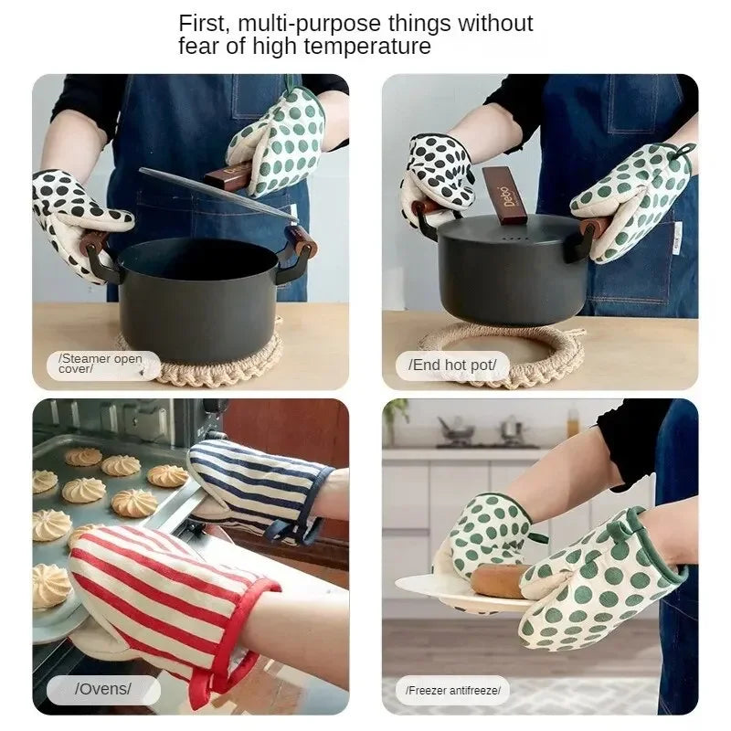 Style Polka Dot Heat-Resistant Oven Mitts for Home