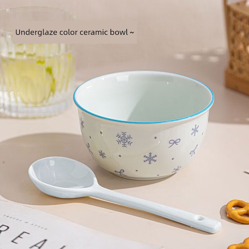 Ceramic Underglaze Color Bowl and Dish Tableware for One Person Bowl Spoon Bowl and Chopsticks