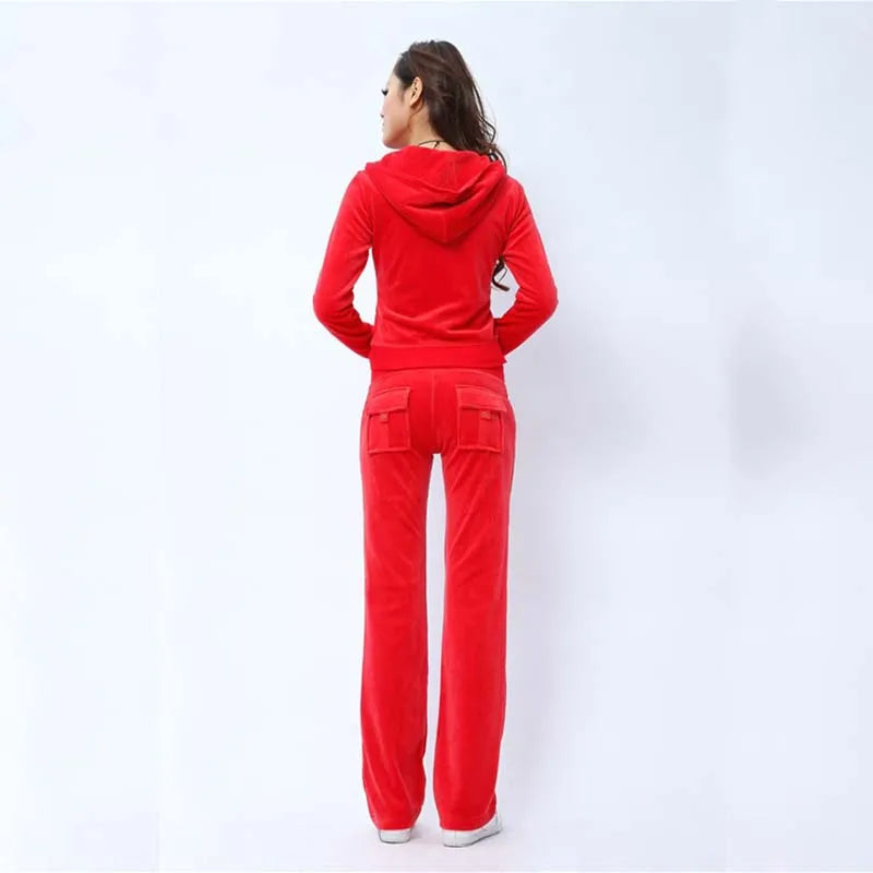 Solid Color Velvet Tracksuit For Women Two Piece Spring Women's Sweatshirt and Trousers Set