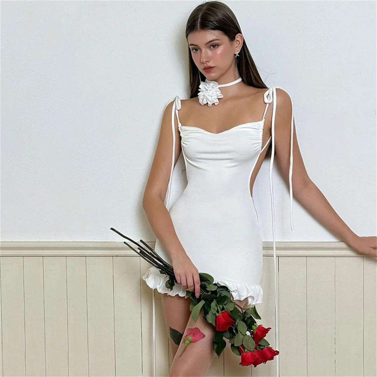 New High End Y2K Sexy Open Back Lace up Slim Fit Spicy Girl Short Summer Mini Dress