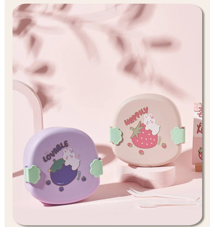 Strawberry Shape Lunch Box, 2 Layer Food Fruit Storage Bento Boxs