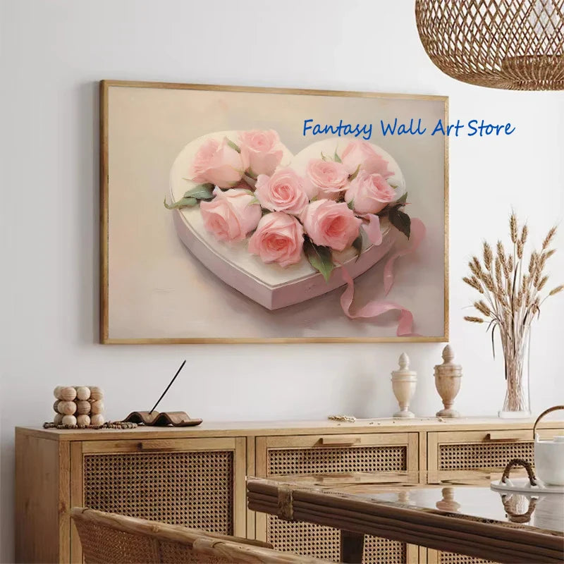 Pink Flower Cocktail Art Decor Canvas Printing Poster Pink Vintage Painting Aesthetic Wall Decor