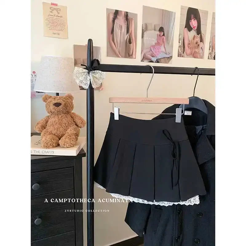Plus Size Plus Size Women's Korean College Style Skirt with Butterfly Knot Lace Splicing A- Line Mini Skirt Half-length Skirt