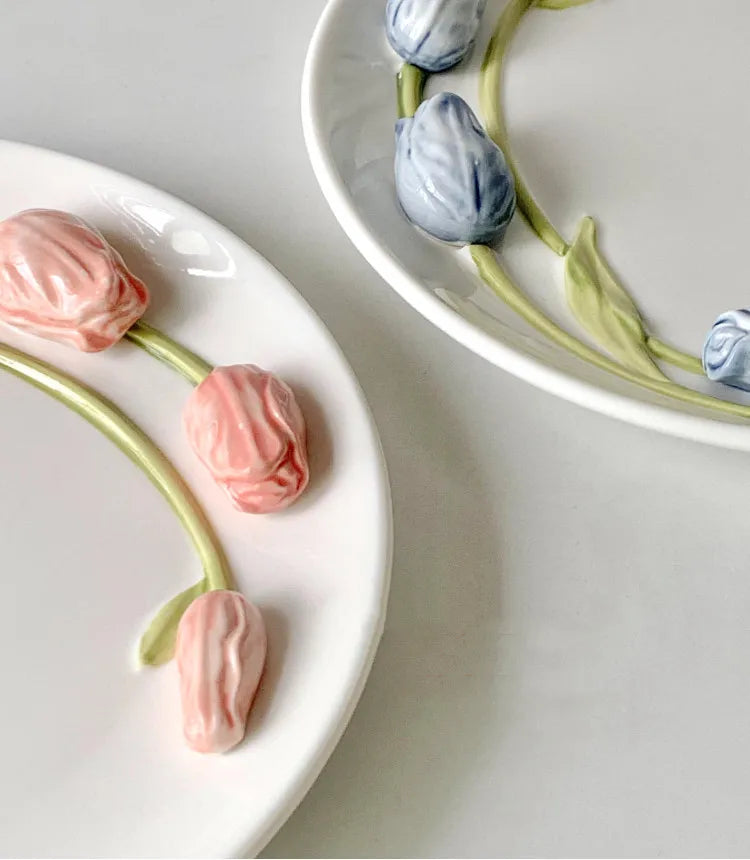Exquisite Tulip Ceramic Plate High Appearance French Tableware