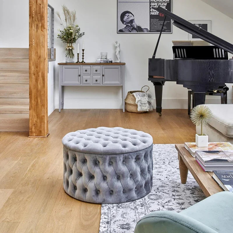 Luxury Sofa Footstool Fabric Storage Round Sofa Stool