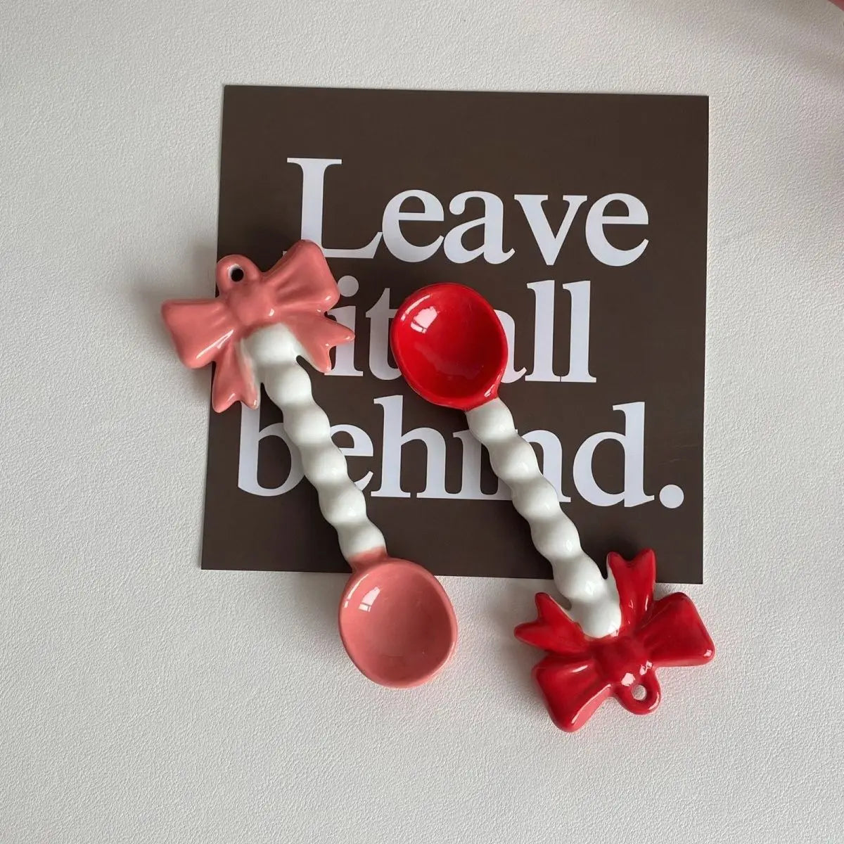 Ceramic Cute Heart Bow Bowl & Spoon Home Tableware High Temperature Resistant