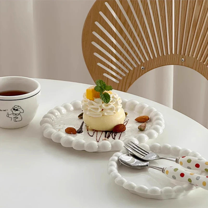 Cute Pearl Ceramic Plates Decorative Luxury Dish Kitchen Tableware