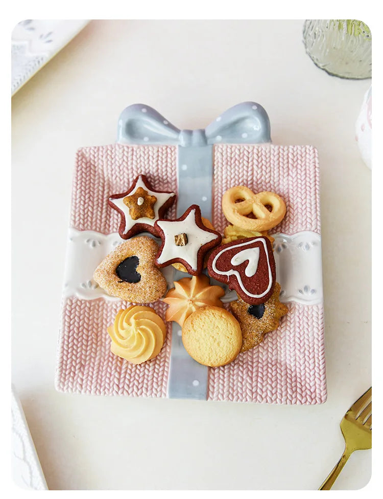 Cute Ceramic Cake Dessert Plate Creative Bow Tableware