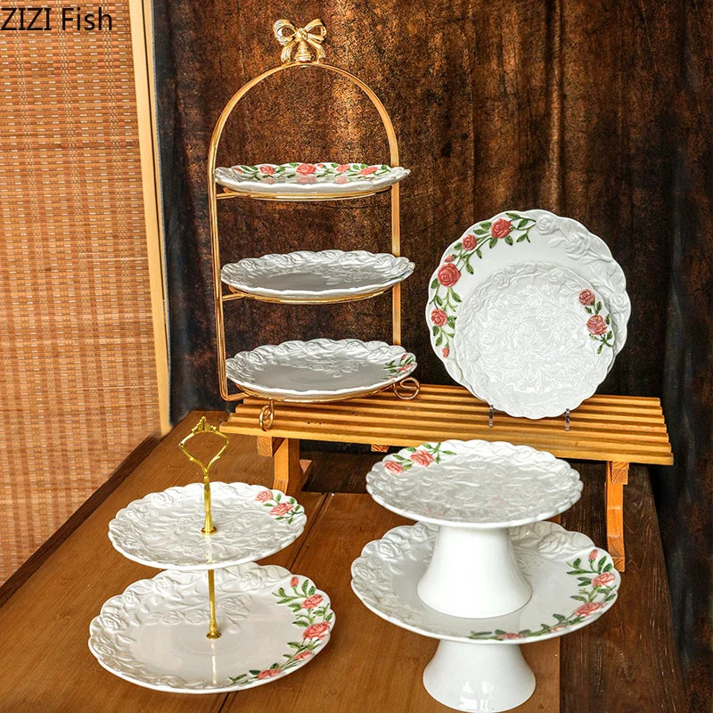 Rose Ceramic Afternoon Tea Cake Dessert Plate