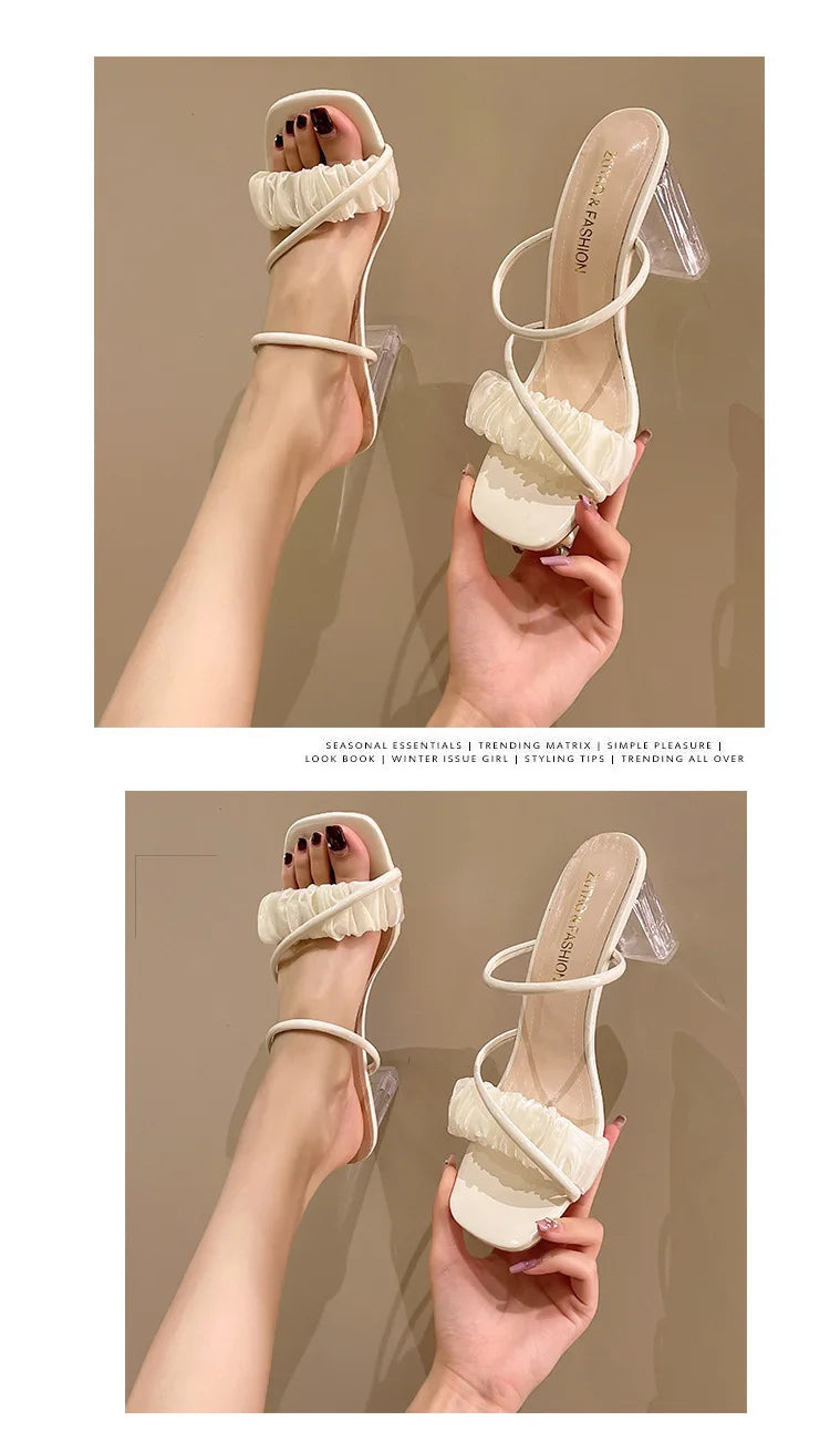 Elegant Women Crystal Summer Jelly Slippers Open Toe Clear High Heels