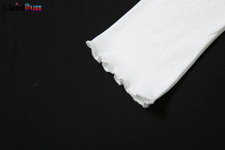 Solid 2 Piece Set Long Sleeve Single Breasted Crop Tops+Ruffles Simple Thin Mini Short Suit