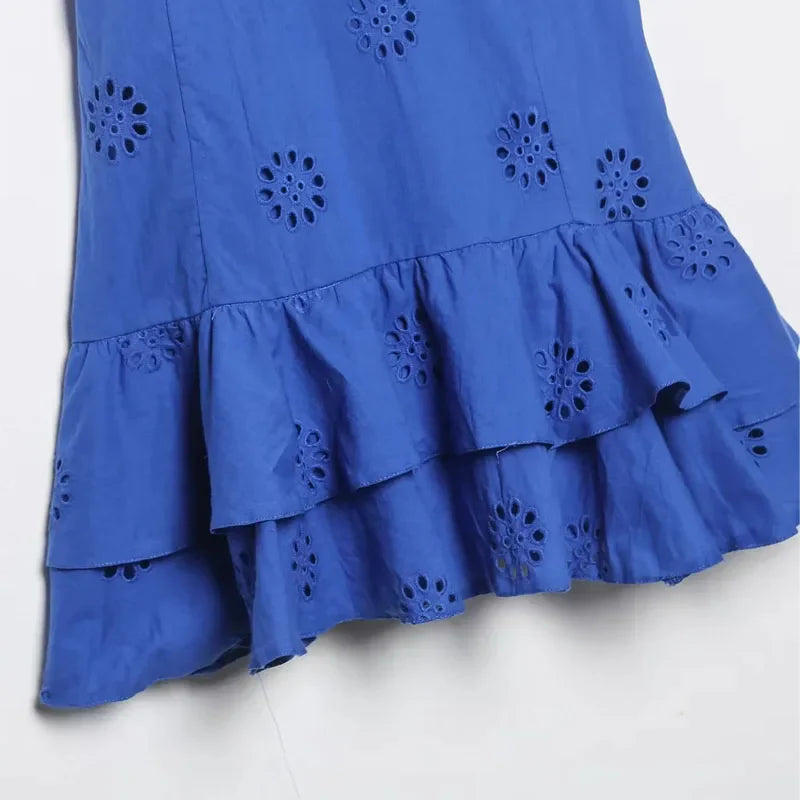 Sling Mini Dress Women Summer Side Zipper Slim Vintage Backless Elastic Thin Straps Female Blue Dress