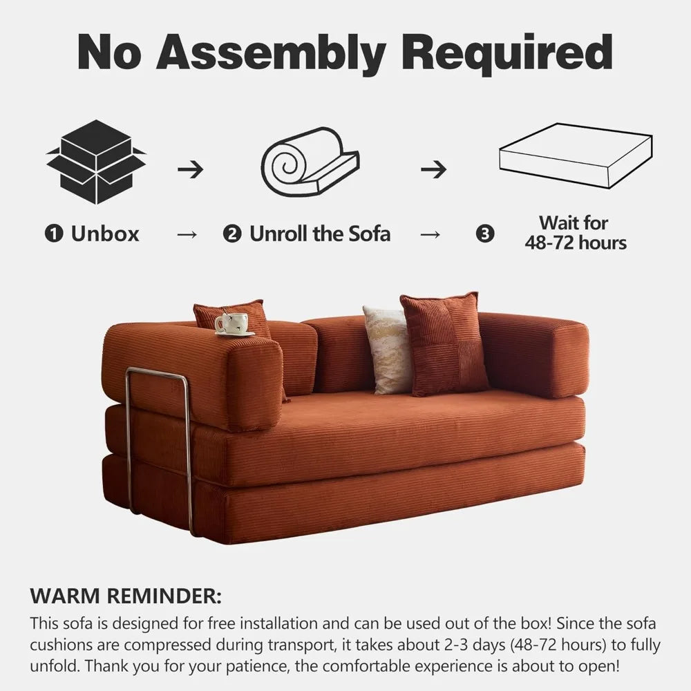 Convertible Sofa Bed - Compression Sofa with Corduroy Fabric - with Armrests and Backrest - Modular Sectional for Living R