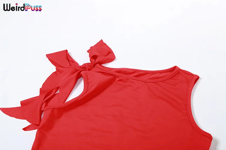 Women 2 Piece Set Double-Deck Pleated Tassel Mini Skirt+Bandage Slim Tank Top Festival Party Sexy Matching Outfits