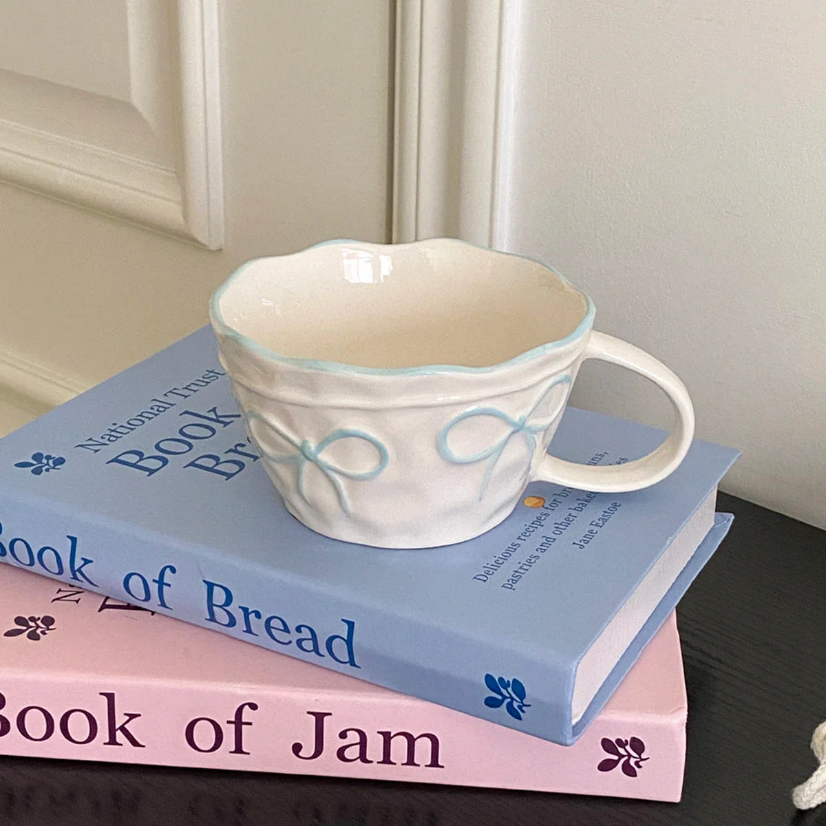 Ceramic Bow Mug, Exquisite and Simple Bow Large Capacity Couple Cup