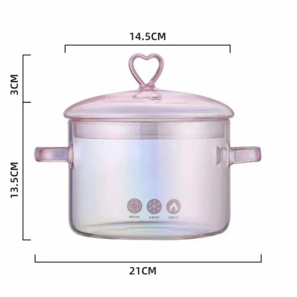 Pink Transparent Glass Pot for Cooking Heat-resistant Binaural Handle / Soup Bowl Kitchen Stock Pot