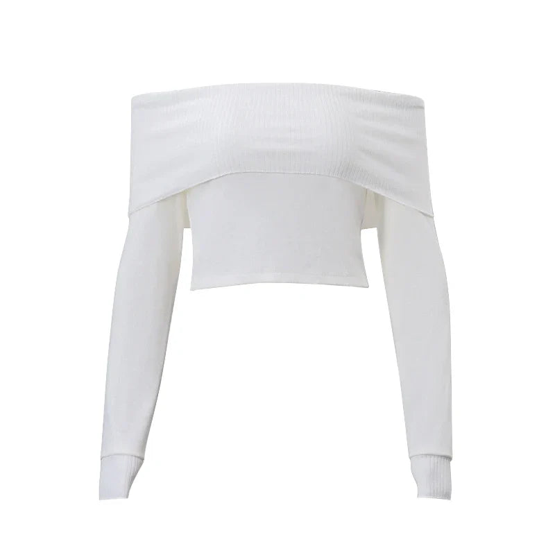 Tight Solid Elegant Off Shoulder Ribbed Crop Tops Summer Fashion Casual Skinny Long Sleeve Camisole