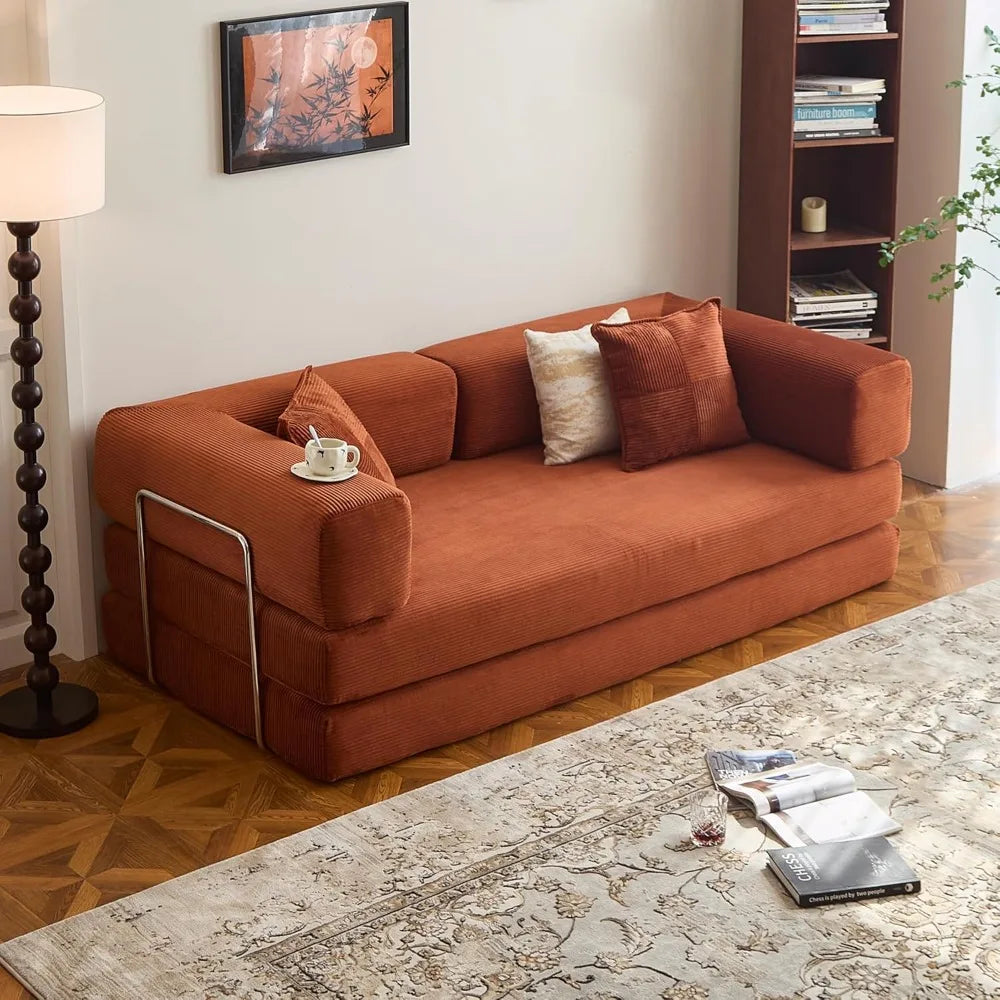 Convertible Sofa Bed - Compression Sofa with Corduroy Fabric - with Armrests and Backrest - Modular Sectional for Living R