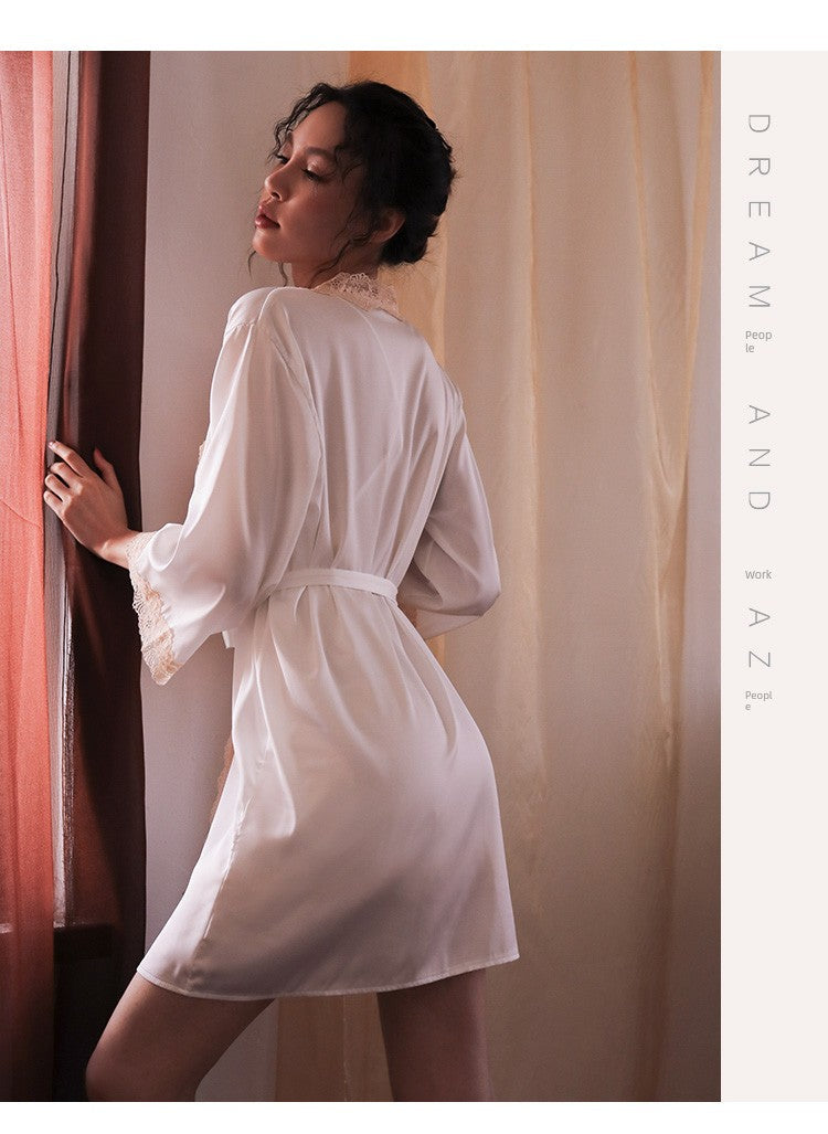 Women's Sexy Lace Pajamas Fancy Ice Silk Strap Night Dress