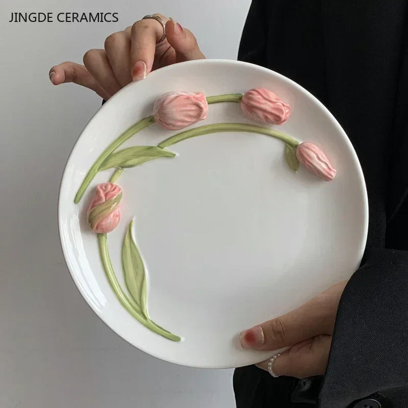 Exquisite Tulip Ceramic Plate High Appearance French Tableware