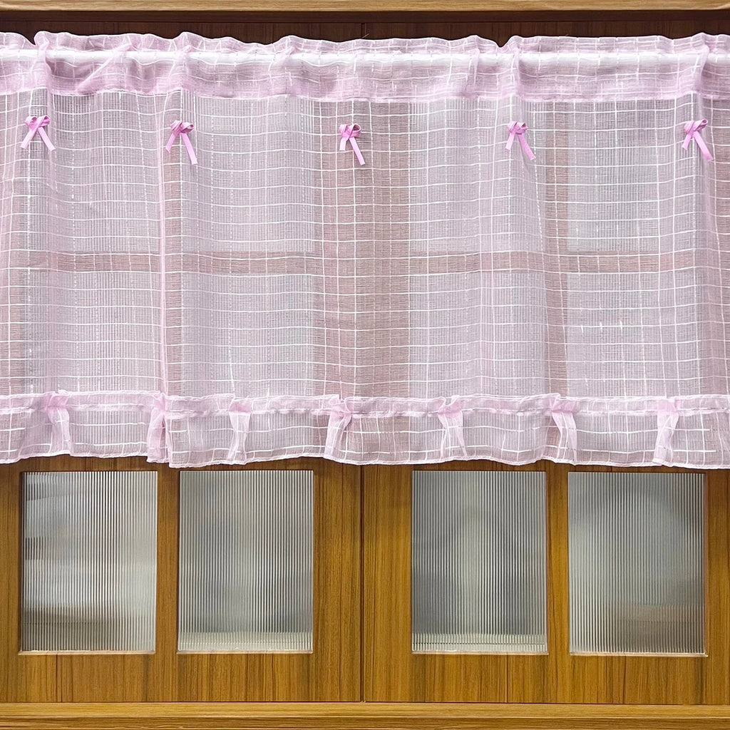 Pink Short Plaid Sheer Tulle Curtains lWindow Screens Voile Drapes Home Decor