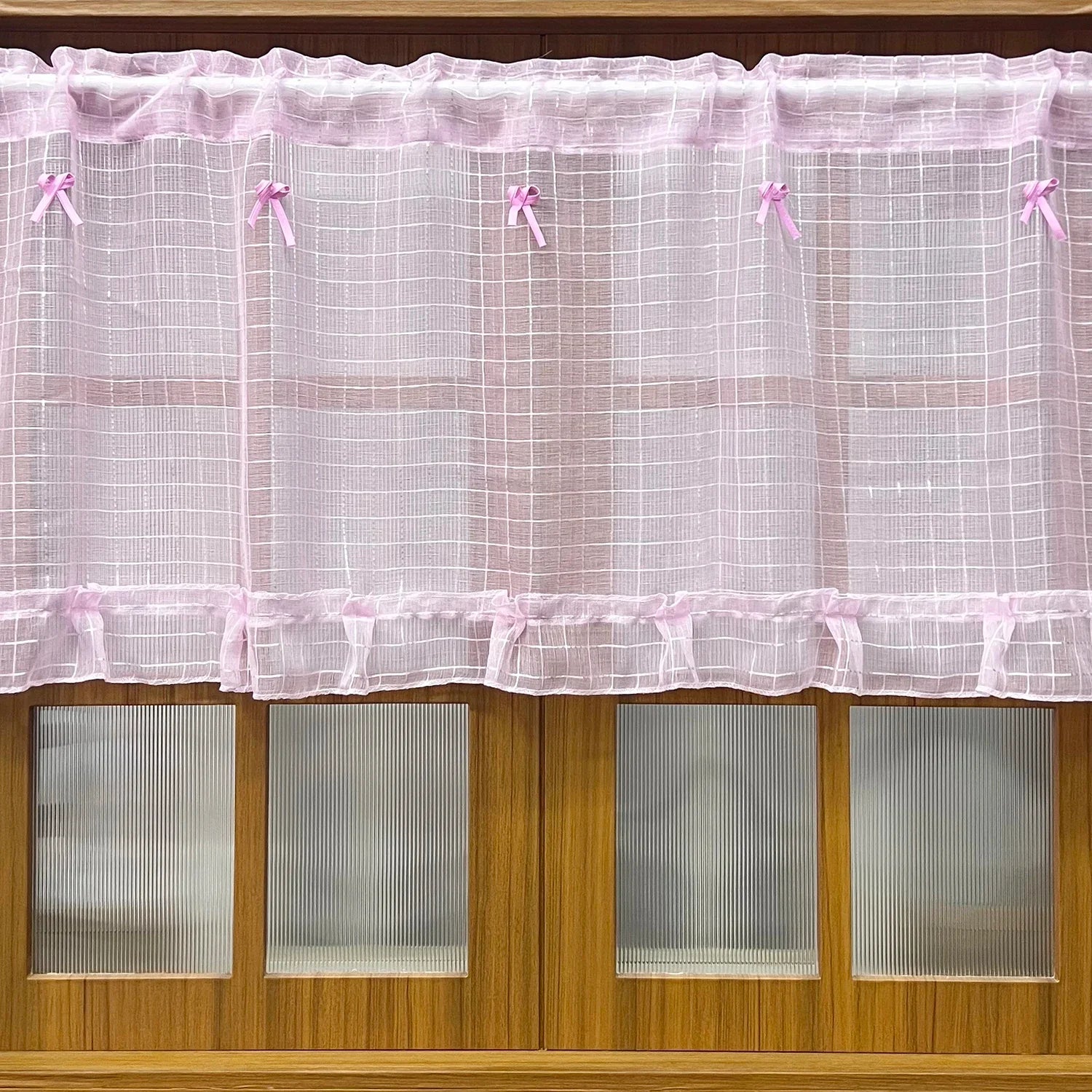 Pink Short Plaid Sheer Tulle Curtains lWindow Screens Voile Drapes Home Decor