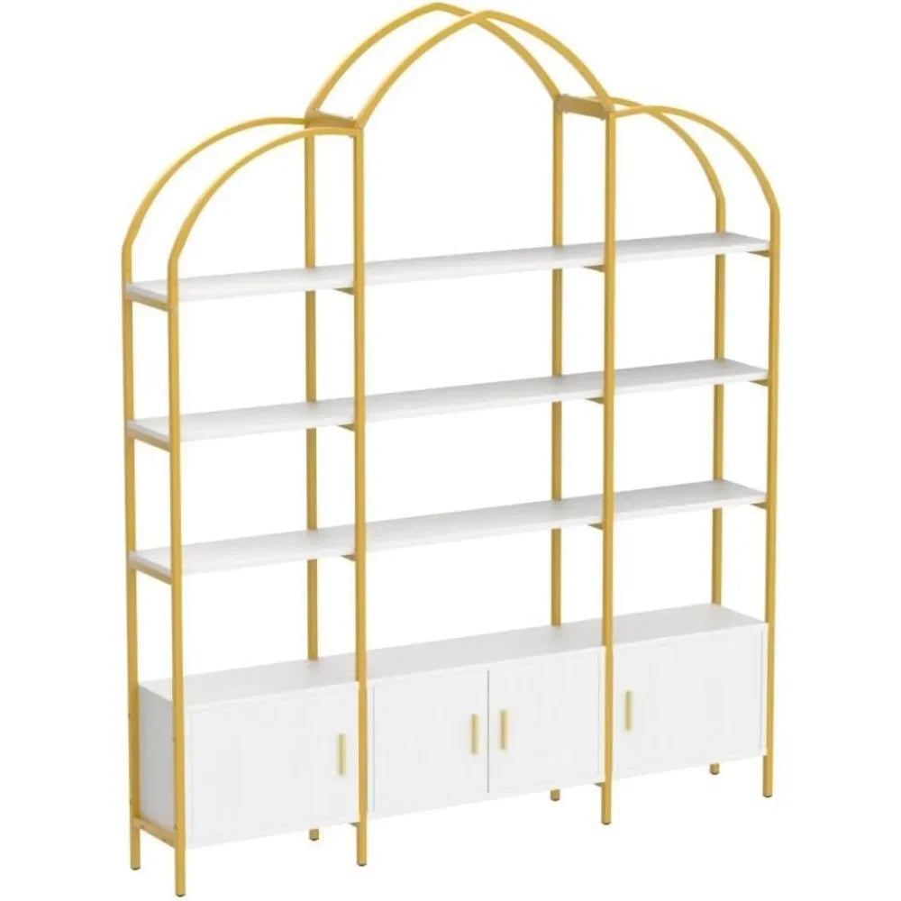 Triple Wide 5-Tier Large Arched Open Bookshelf, Etagere Bookcase with Display Shelf for Home Decor