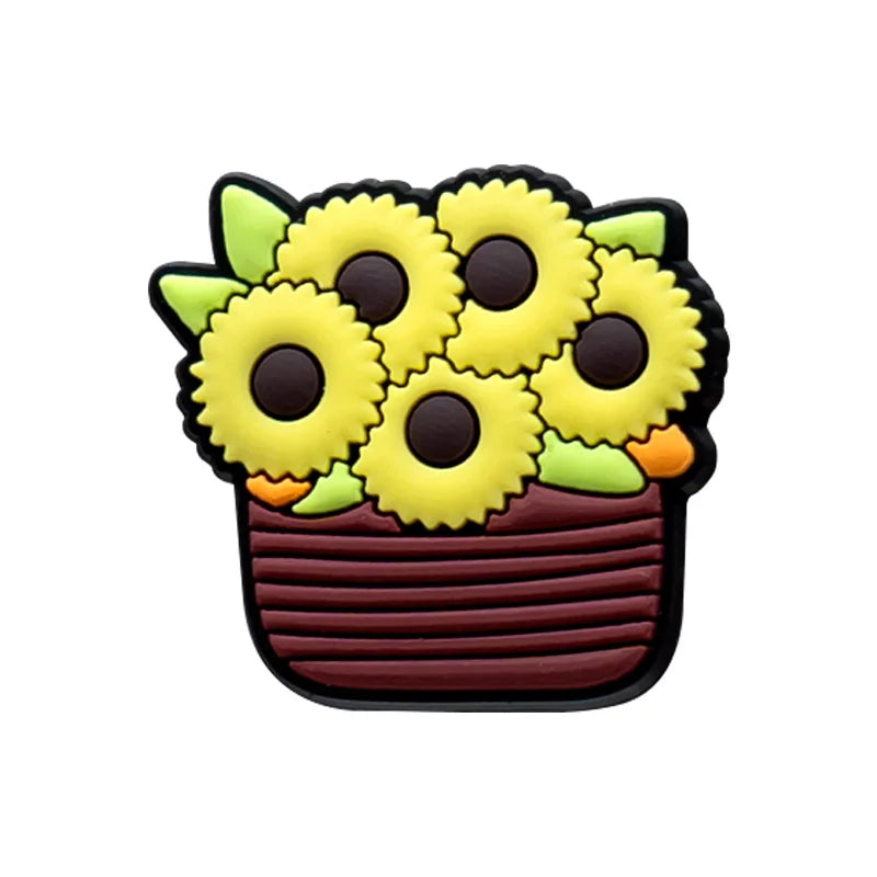 Plants Clog Charms Sunflower Mushroom Shoe Decoration Accessories Rosa Flower Shoe Charms Bamboo clips Jeans shoe buckle 1PCS