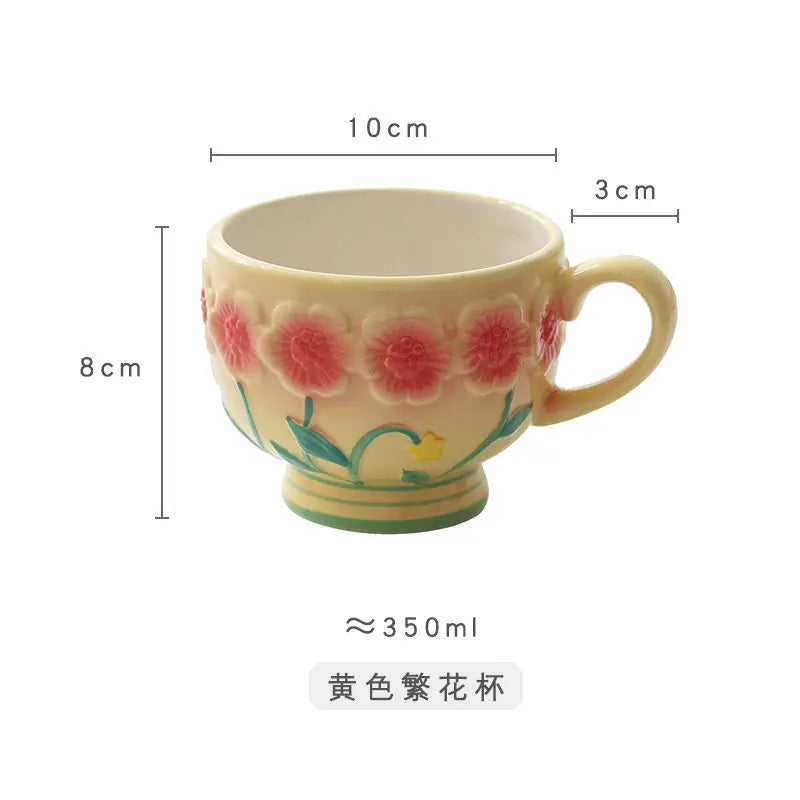 Flower Plate Embossed Small Flower Dessert Plate Ceramic Plate Under Glaze Colored Hand-painted Tableware