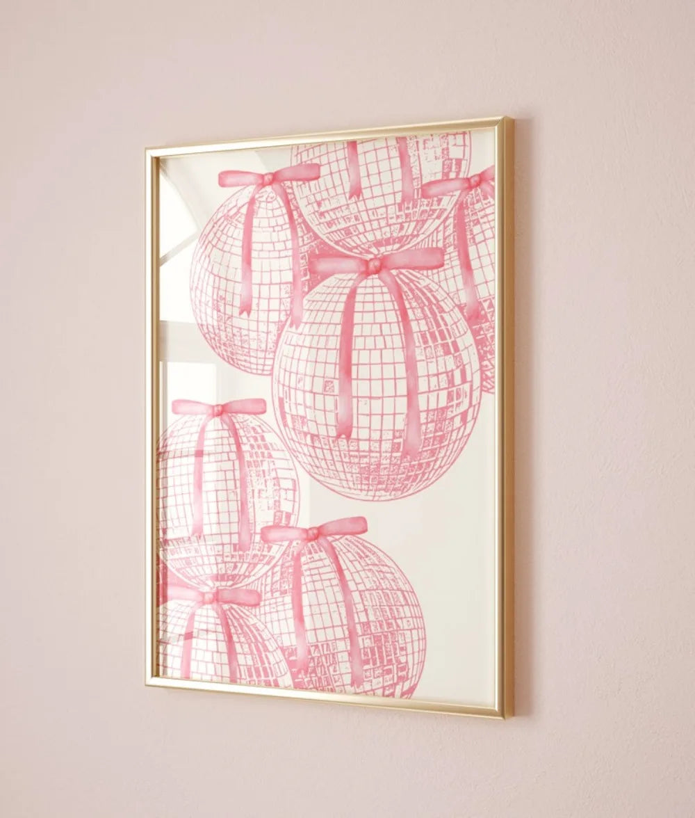 Frameless Pink Wall Art Aesthetic Wall, Pink Bow Girl Poster Fashion Canvas Painting