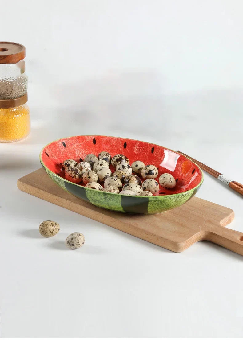 Watermelon Ceramic Cute Hand-painted Tableware Underglaze Color Fruit Shaped Bowl