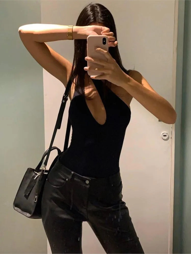 Sexy One Shoulder Bodycon Black Bodysuits Women Cut Out Ladies Summer Overalls Tops Body Bodysuit Femme Woman Clothes