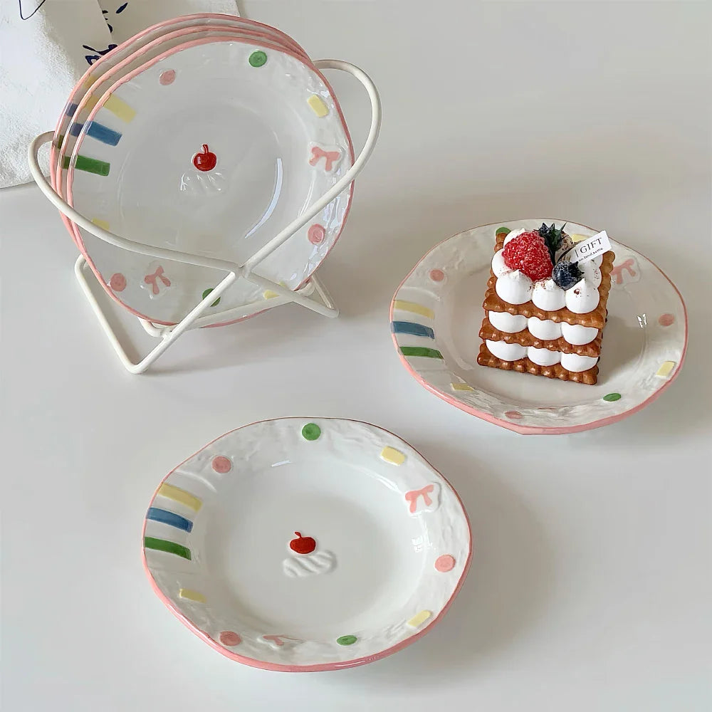Porcelain Korean Style Cute Hand-Painted Dinnerware Cake Dessert Plates