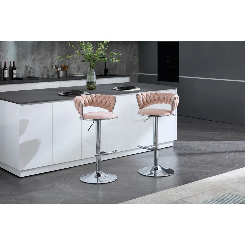 Velvet Barstools Set/2 - Chrome Swivel Base w/Adjustable Height, Modern Kitchen & Bar Stools