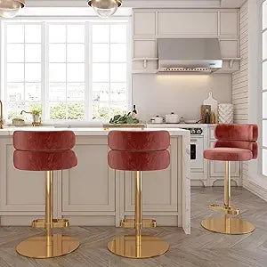 Velvet Bar Stools Modern Swivel Adjustable Height Kitchen Counter Bar Stools with Footrest for Living Room Dining Room