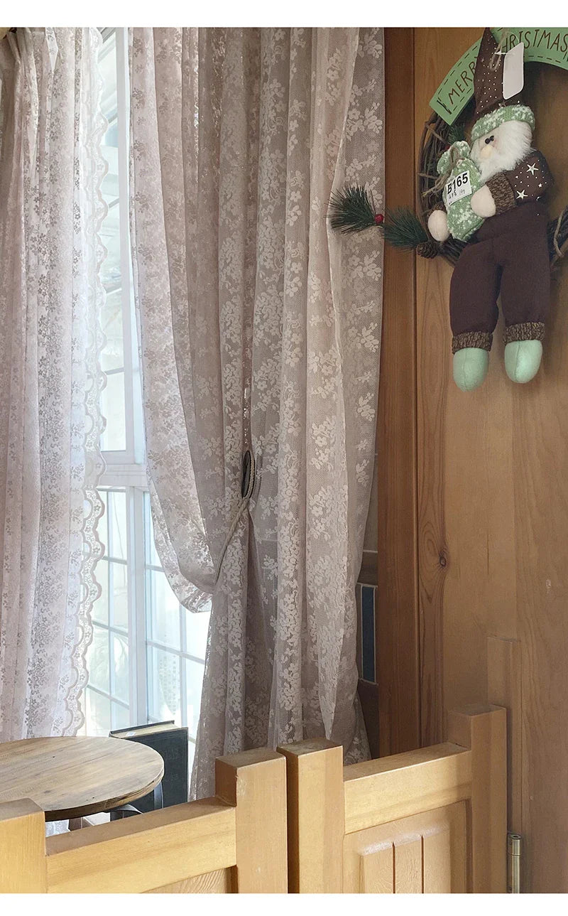 Flower Pink Sheer l French Romantic Jacquard Lace Macrame Tulle Curtain