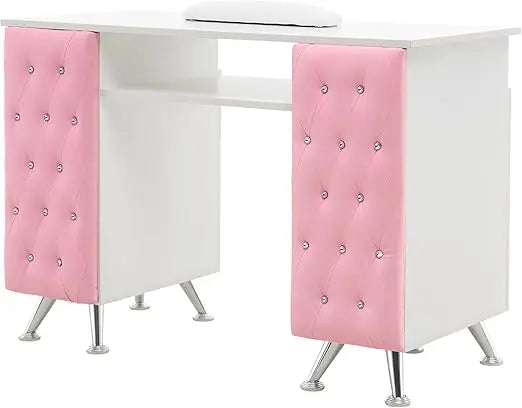 Pink Manicure Table with Drawers, Acetone Resistant Nail Desk, Spa Salon Storage Equipment