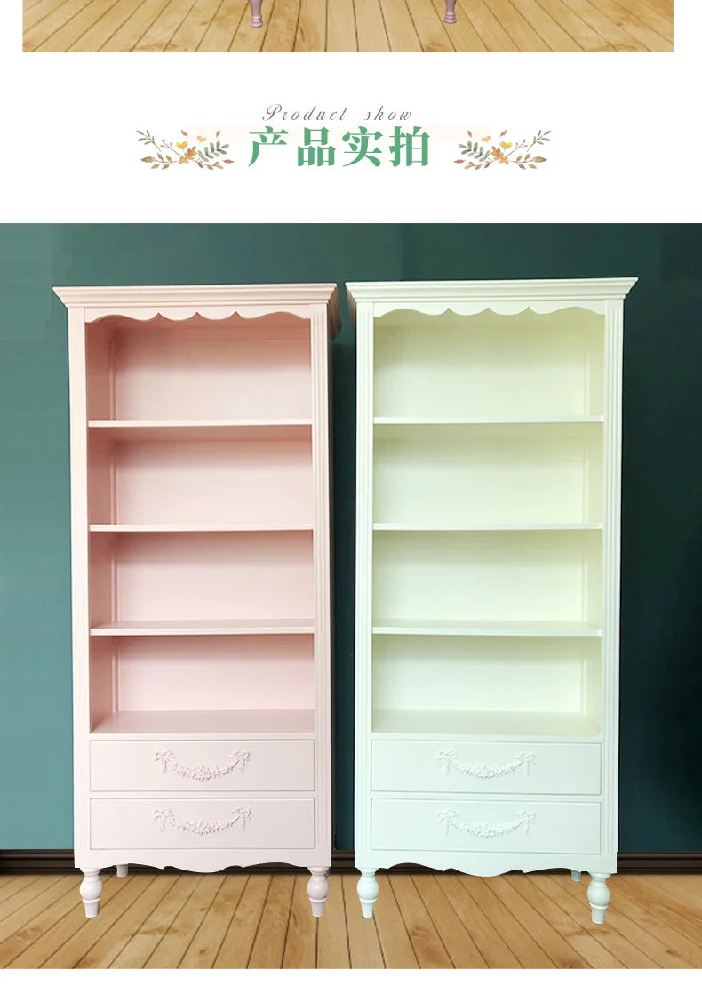 French Bookcase Bookshelf and Storage Shelf Modern Pastoral Hand Office Display Rack Display Cabinet Integrated Bookcase
