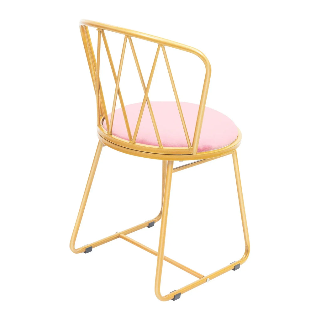 Pink Velvet Makeup Chair with Gold Base 50mm Thick Cushion & Modern Vanity Stool Foldable Backrest Freestanding