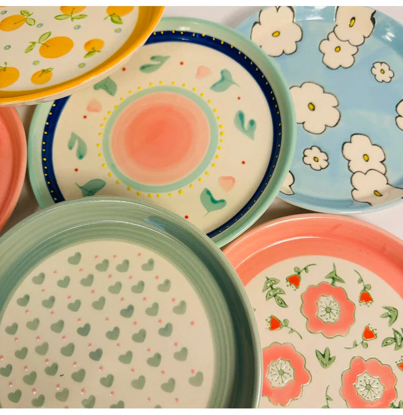 Ceramic Plate Korean Style Household Round Porcelain Dinnerware