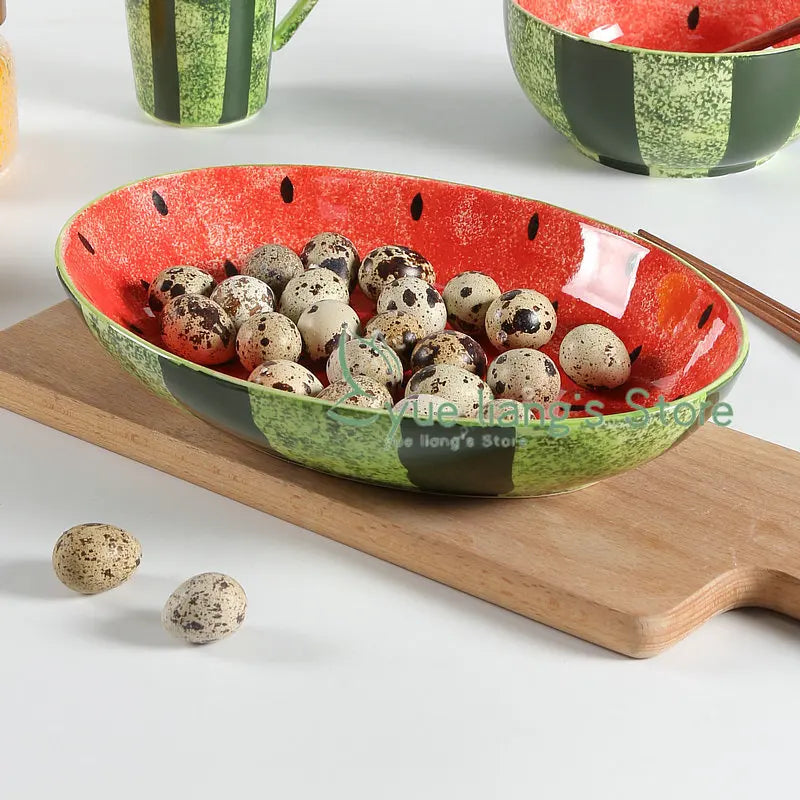 Watermelon Ceramic Cute Hand-painted Tableware Underglaze Color Fruit Shaped Bowl