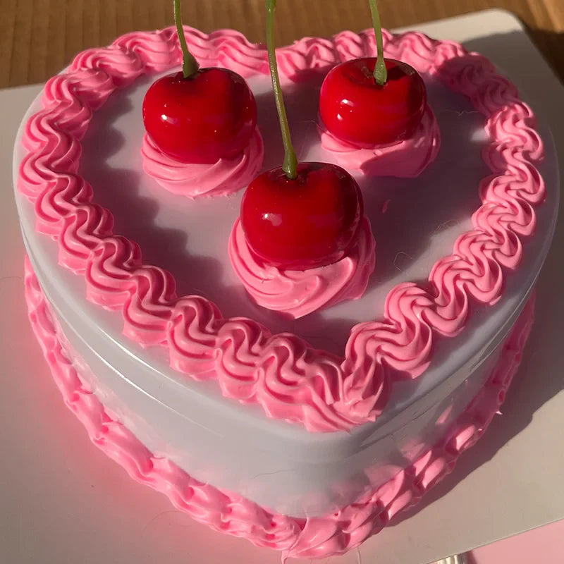 Cherry Heart Storage Box DIY Double Layer Candy Box with Mirror Girl Gift Box Portable Mirror Make Up Organize